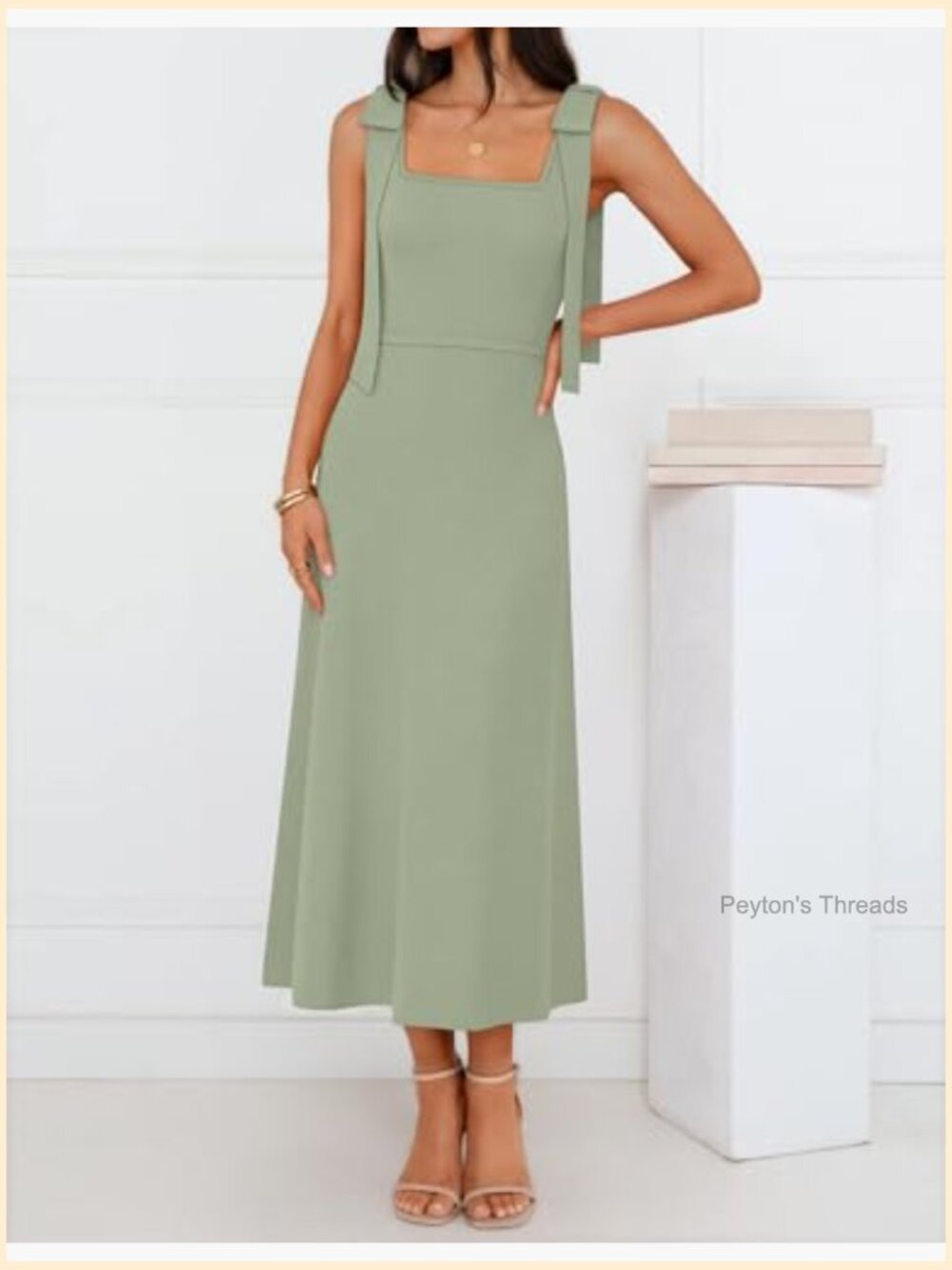 Sleeveless Square Neck Bow Straps Midi Sweater Dress for Wedding Guest Vacation - Picture 4 of 7